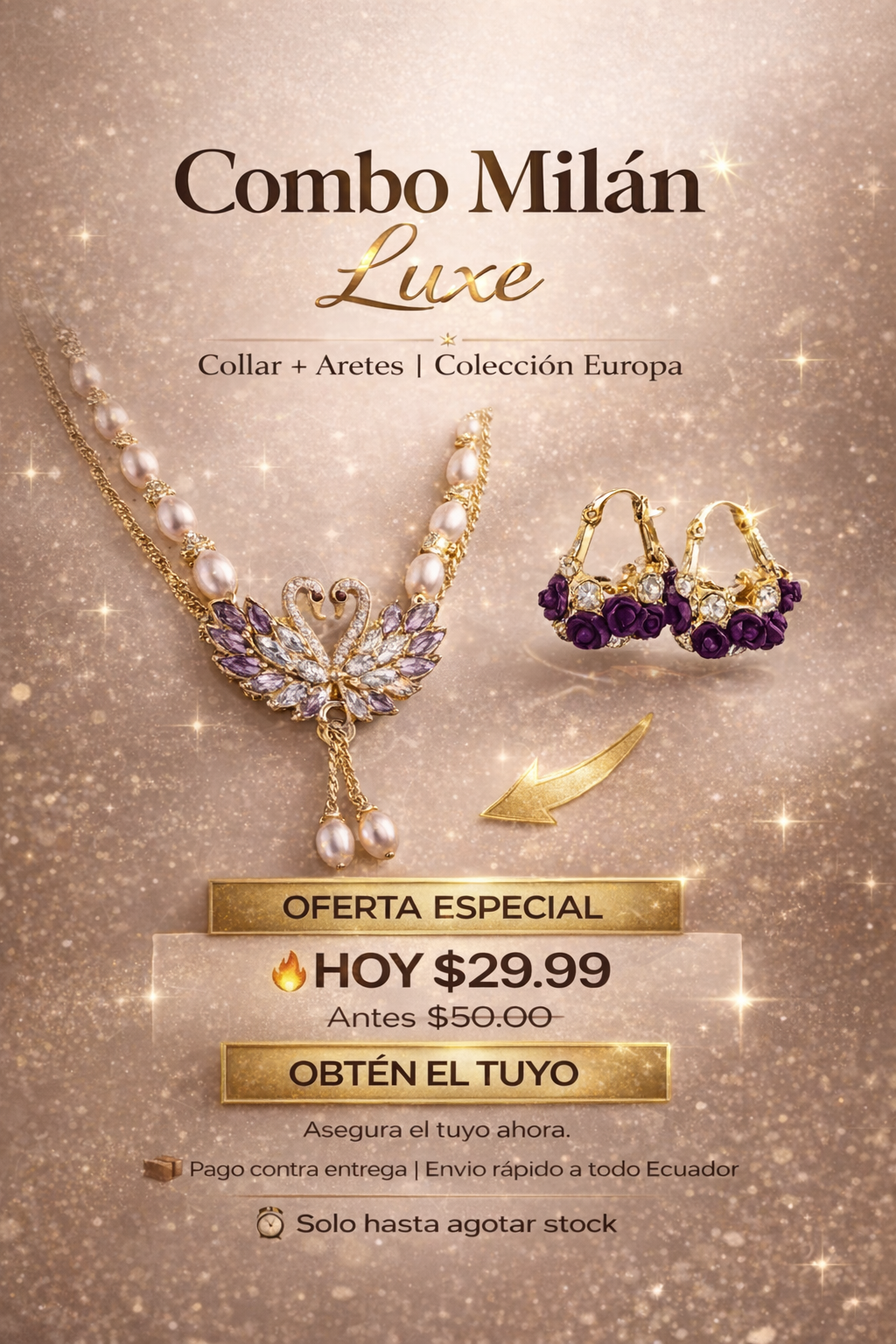 Combo Milán Luxe: Collar + Aretes ¿Ya sabes qué le vas a regalar para sorprenderla esta noche?
